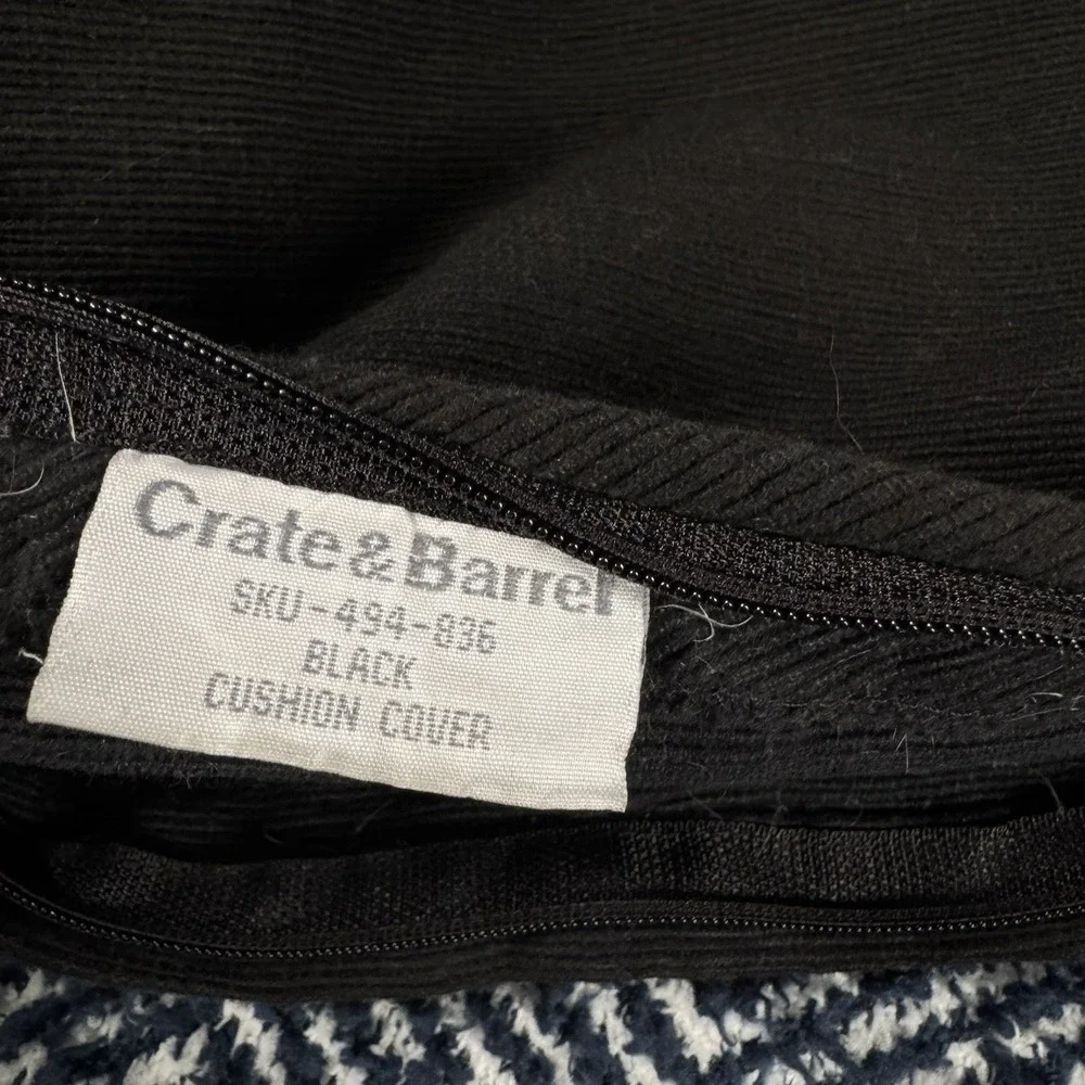 Crate & Barrel Black Ribbed Textured Cotton Canvas Pillow Cover 18